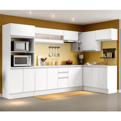 Cozinha Completa 100% Mdf Madesa Smart Modulada De Canto Branco