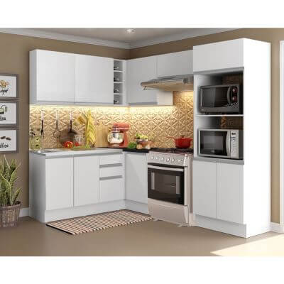 Cozinha Completa Madesa 100% Mdf Acordes De Canto Portas Branco Brilho