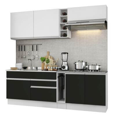 Cozinha Completa Madesa Parma Com Armário E Balcão (Sem Tampo E Pia)Branco/Preto/Branco Branco