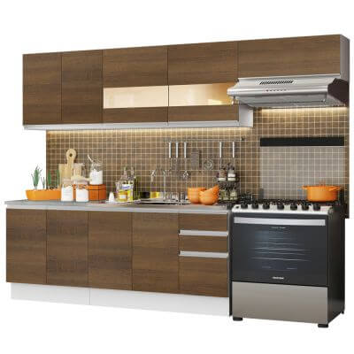 Cozinha Completa Madesa Marcela Com Armário E Balcão (Sem Tampo E Pia) Branco/Rustic Marrom