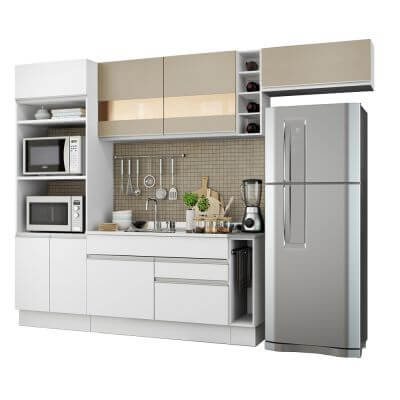 Cozinha Completa Madesa Safira Com Armário E Balcão (Sem Tampo E Pia) Branco/Branco/Crema Branco