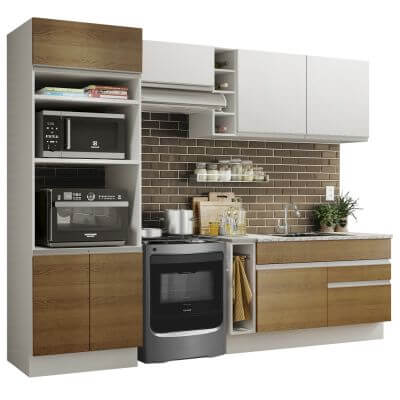 Cozinha Completa Madesa Jade Com Armário E Balcão (Sem Tampo E Pia) Branco/Rustic/Branco Marrom