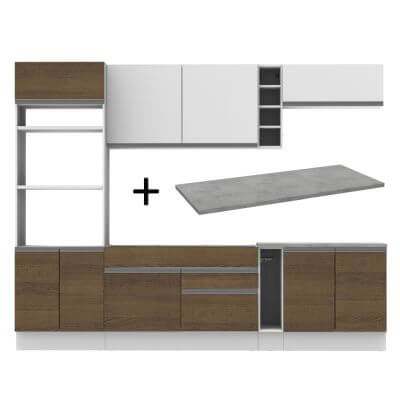 Cozinha Completa Madesa Vicenza Com Armário E Balcão Branco/Rustic + Tampo Marrom