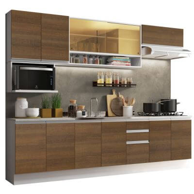 Cozinha Completa Madesa Genova Com Armário E Balcão (Sem Tampo E Pia) Branco/Rustic Marrom