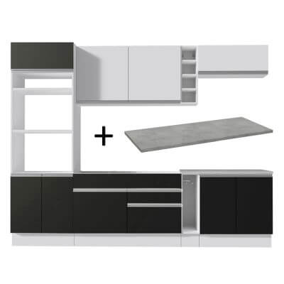 Cozinha Completa Madesa Vicenza Com Armário E Balcão Branco/Preto + Tampo Branco
