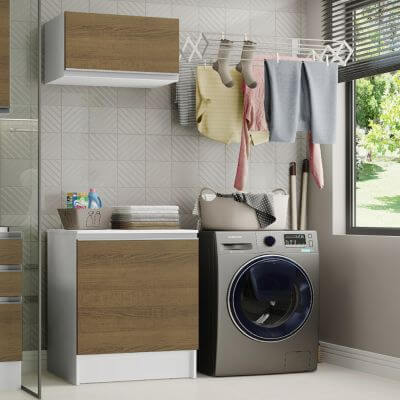 Kit Área De Serviço Madesa Topazio 60 Cm Com Armário E Balcão - Branco/Rustic Marrom