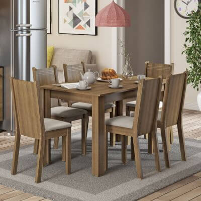 Conjunto Sala De Jantar Maris Madesa Mesa Tampo De Madeira Com 6 Cadeiras Rustic/Pérola