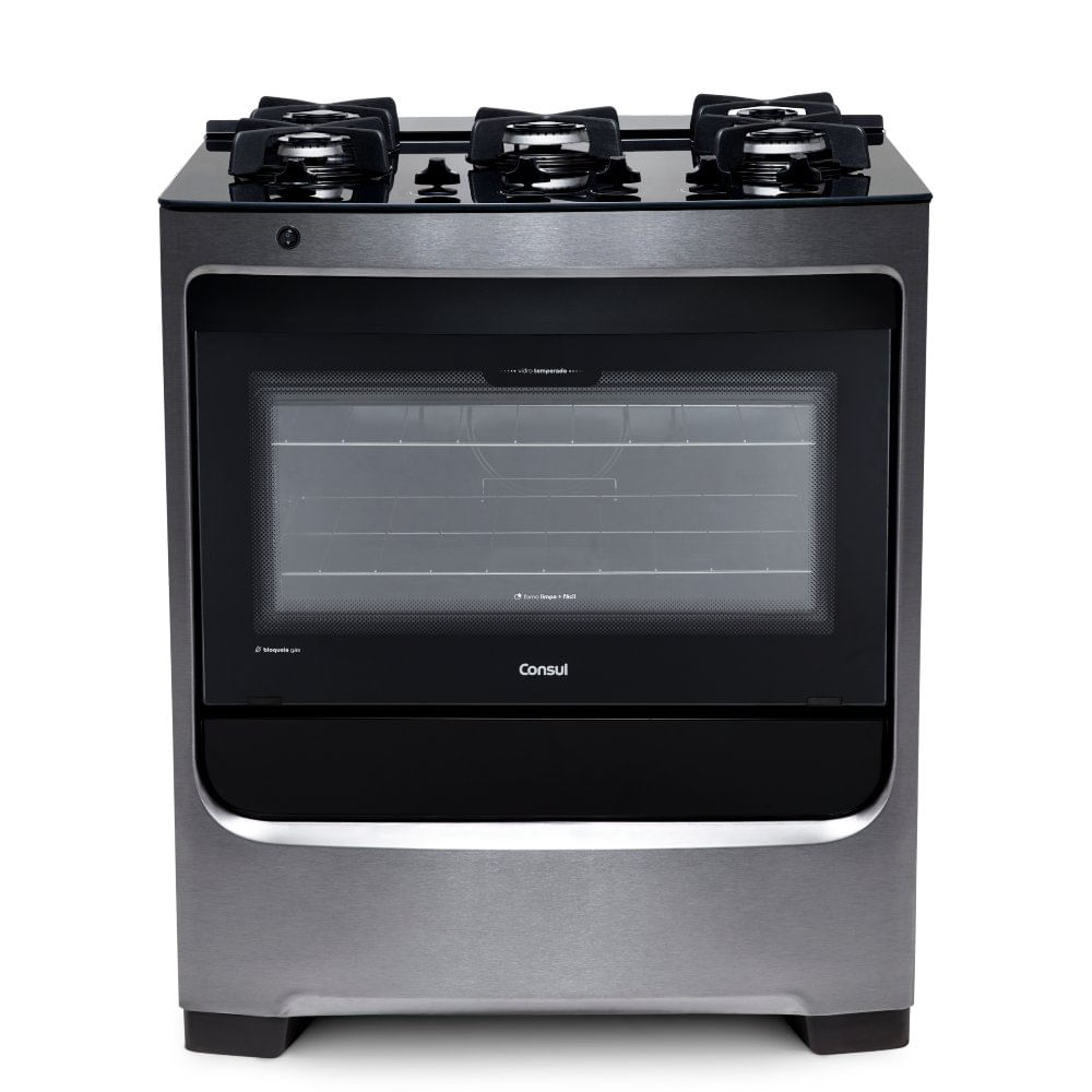 Fogão Consul 5 Bocas Cor Inox Com Mesa De Vidro E Trempe De Ferro Fundido - Cfs5var Bivolt