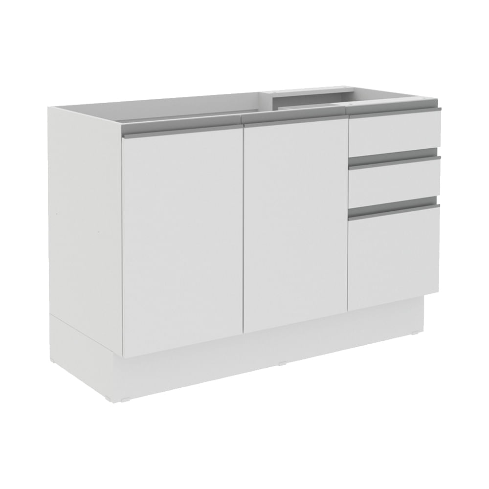 Balcão Gabinete De Pia Madesa Acordes 100% Mdf 120 Cm 3 Portas E 2 Gavetas Frentes Branco Brilho