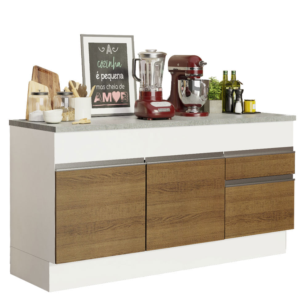Balcão De Pia Madesa Glamy 150 Cm 2 Portas E 2 Gavetas (Com Tampo) Branco/Rustic Marrom