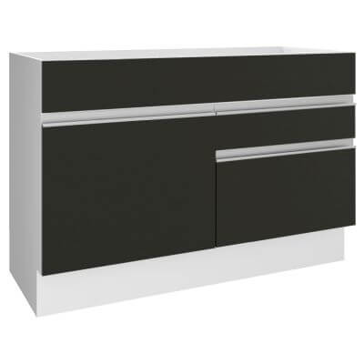 Balcão Gabinete De Pia Madesa Glamy 120 Cm 1 Porta 2 Gavetas Branco/Preto