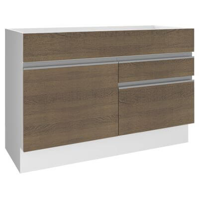Balcão Gabinete De Pia Madesa Glamy 120 Cm 1 Porta 2 Gavetas Branco/Rustic Cor:Branco/Rustic
