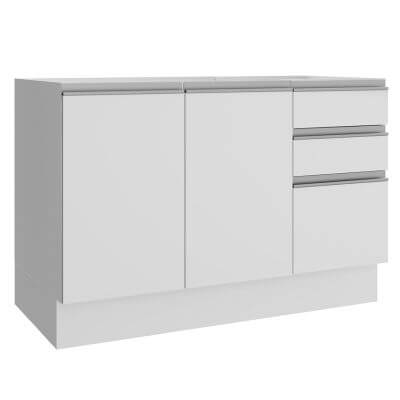 Balcão Gabinete De Pia Madesa Glamy 120 Cm 2 Portas E 3 Gavetas Branco Cor:Branco