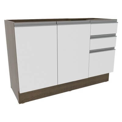 Balcão Gabinete De Pia Madesa Glamy 120 Cm 2 Portas E 3 Gavetas Rustic/Branco