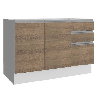 Balcão Gabinete De Pia Madesa Acordes 100% Mdf 120 Cm 3 Portas E 2 Gavetas Branco/Rustic Cor:Branco/Rustic