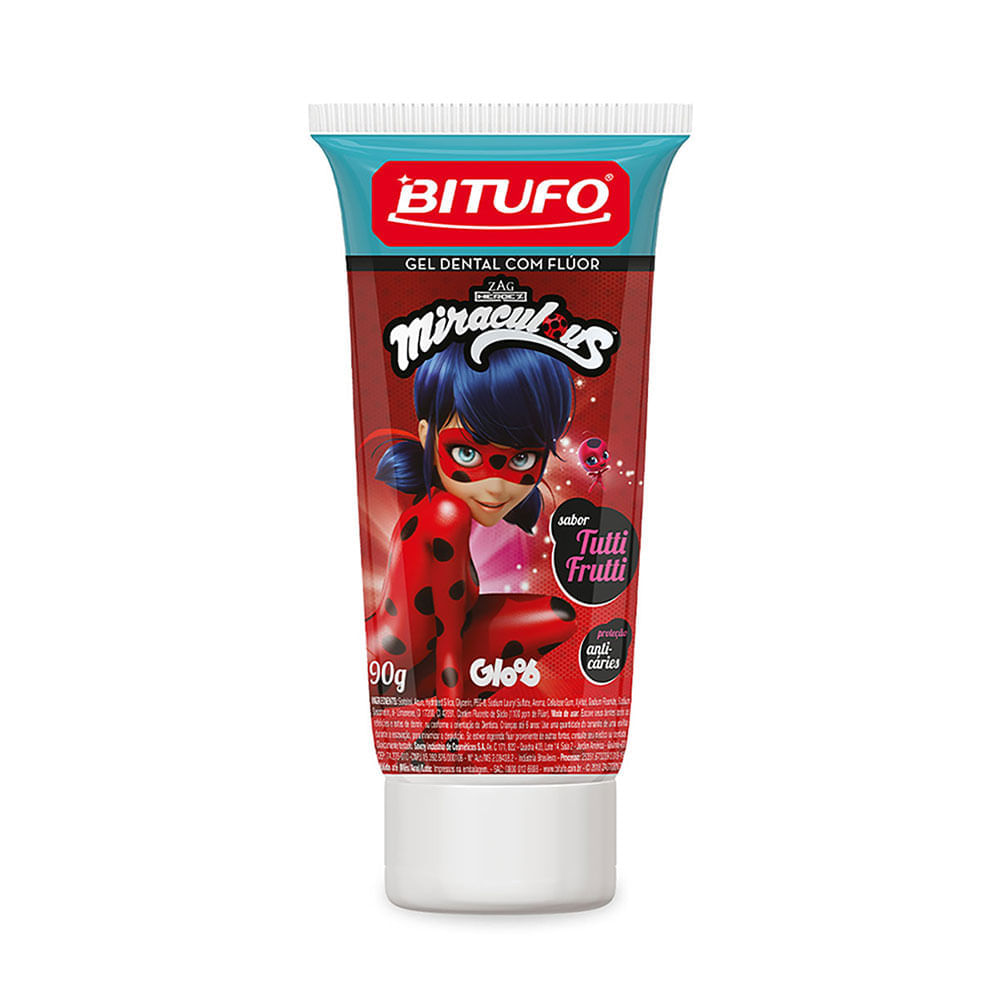 Gel Dental Bitufo Miraculous Com Flúor Sabor Tutti-Frutti 90G