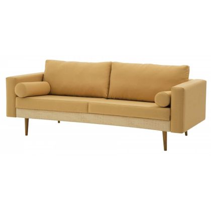 Sofa Rolls Areia Com Palha Natural Base Castanho 3 Lugares - 50357 Sun House