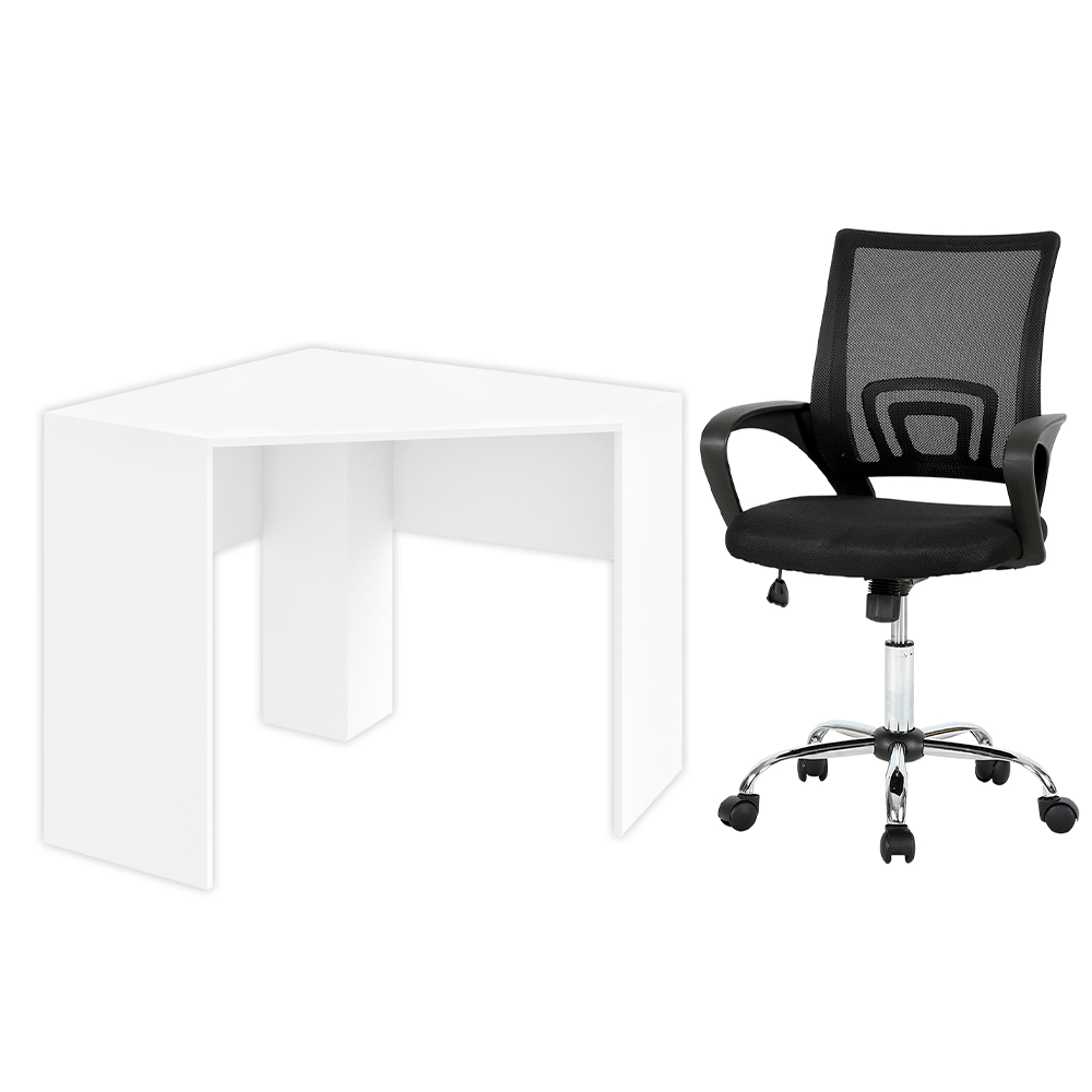 Combo Escritório - Mesa De Canto Para Computador 90X90cm E Cadeira De Escritório Executive Multilaser - Ei076k Multilaser