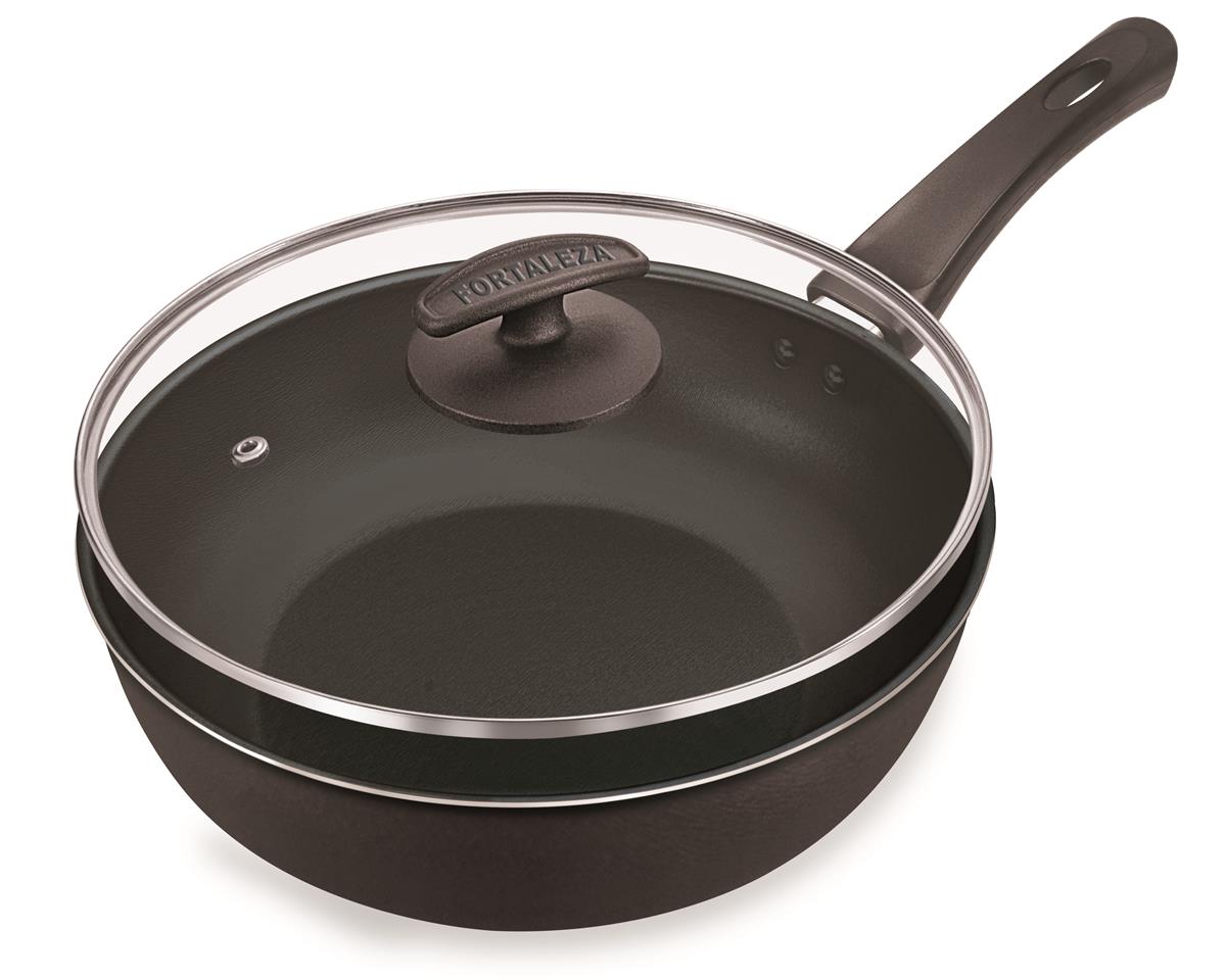 Frigideira Fortaleza Wok Black Com Tampa De Vidro 24