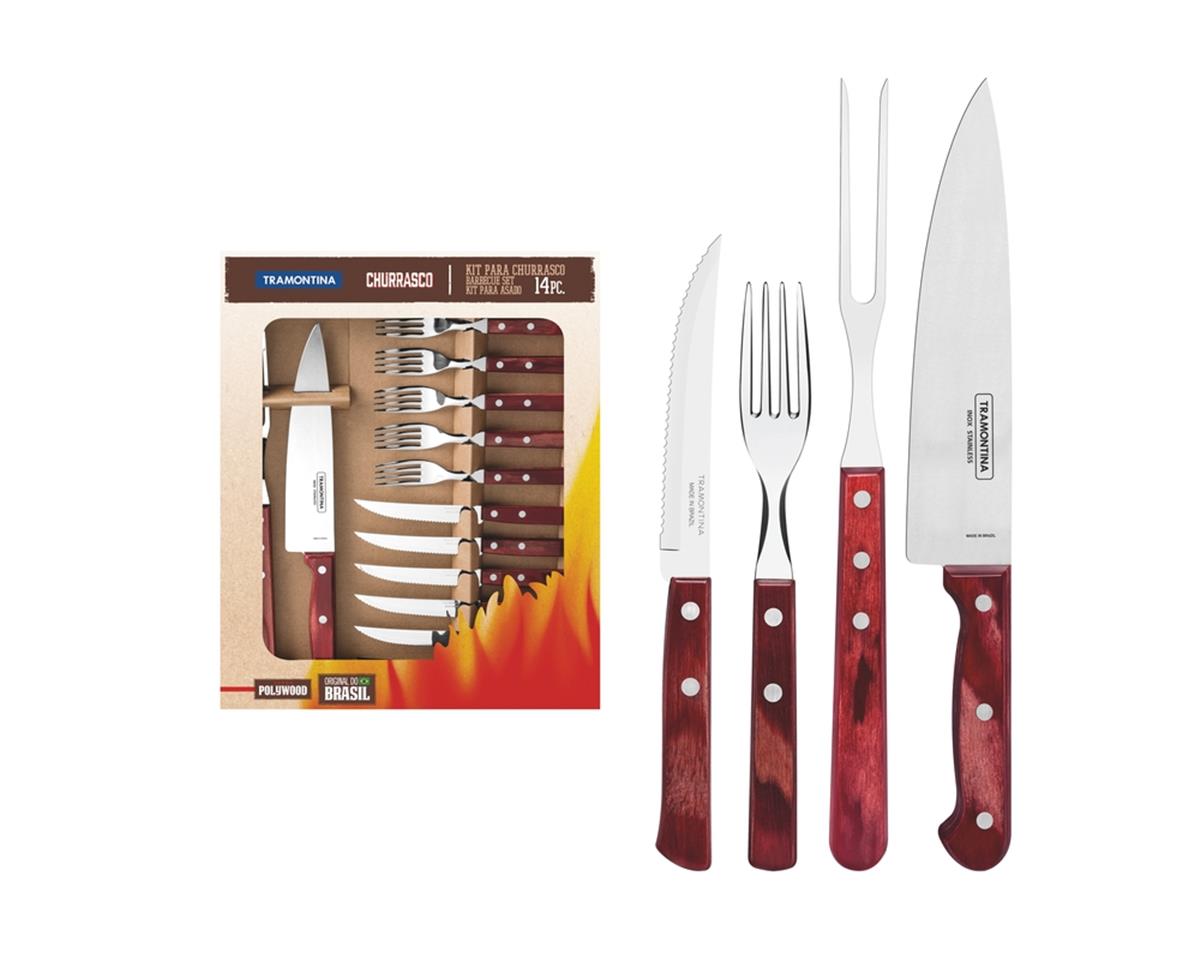 Kit Para Churrasco Tramontina Cabo Vermelho 14 Peças