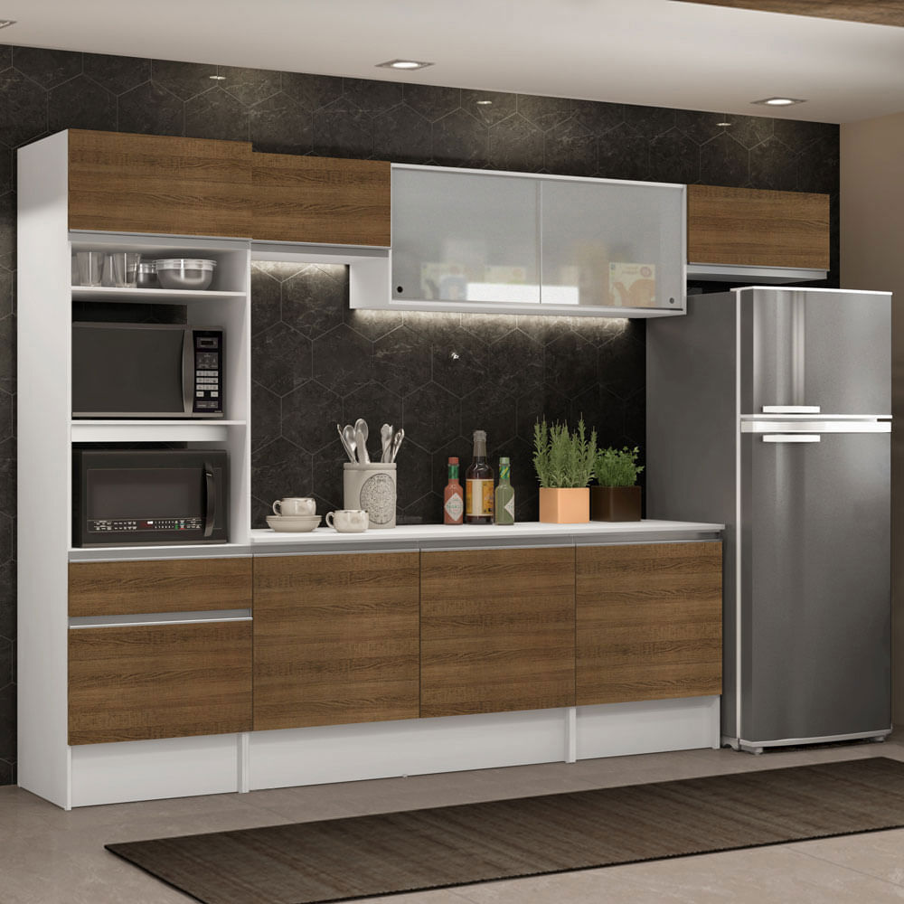 Cozinha Completa Madesa Topazio 300001 Com Armário, Balcão E Tampo Branco/Rustic Marrom