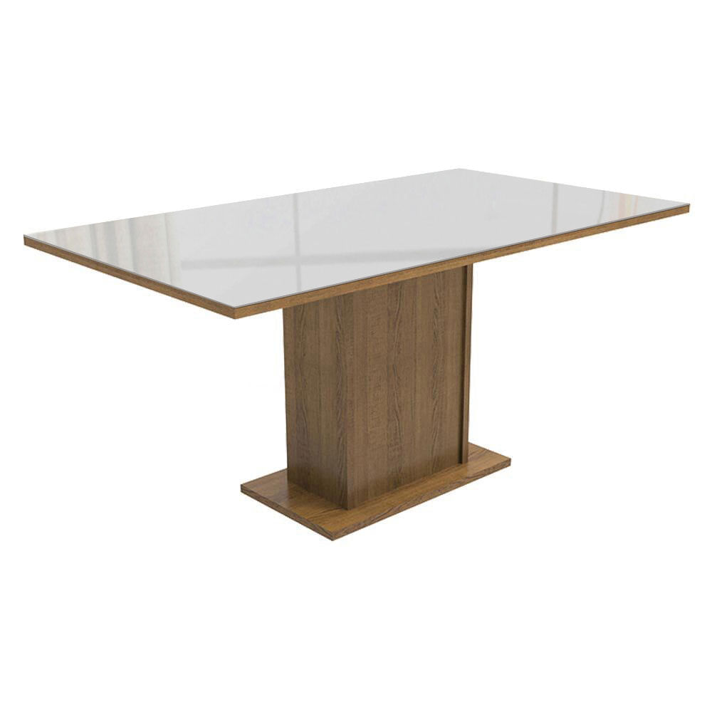 Mesa Madesa Retangular Tampo De Vidro 5275 Rustic/Branco