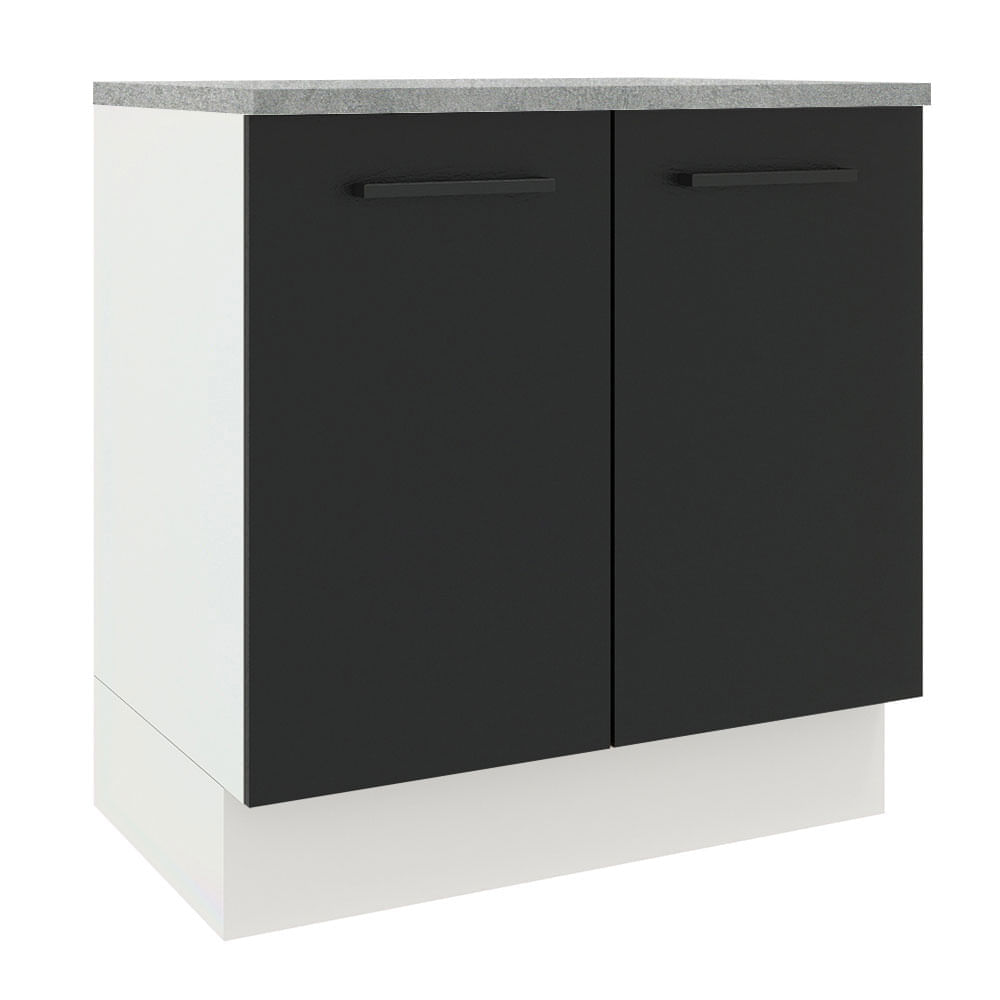 Balcão Madesa Agata 80 Cm 2 Portas Branco/Preto