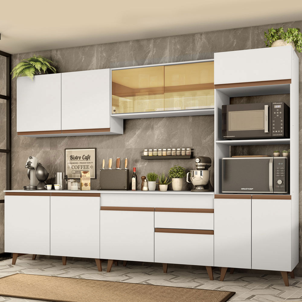 Armário De Cozinha Completa Madesa Reims 310001 Com Balcão E Tampo Branco Branco