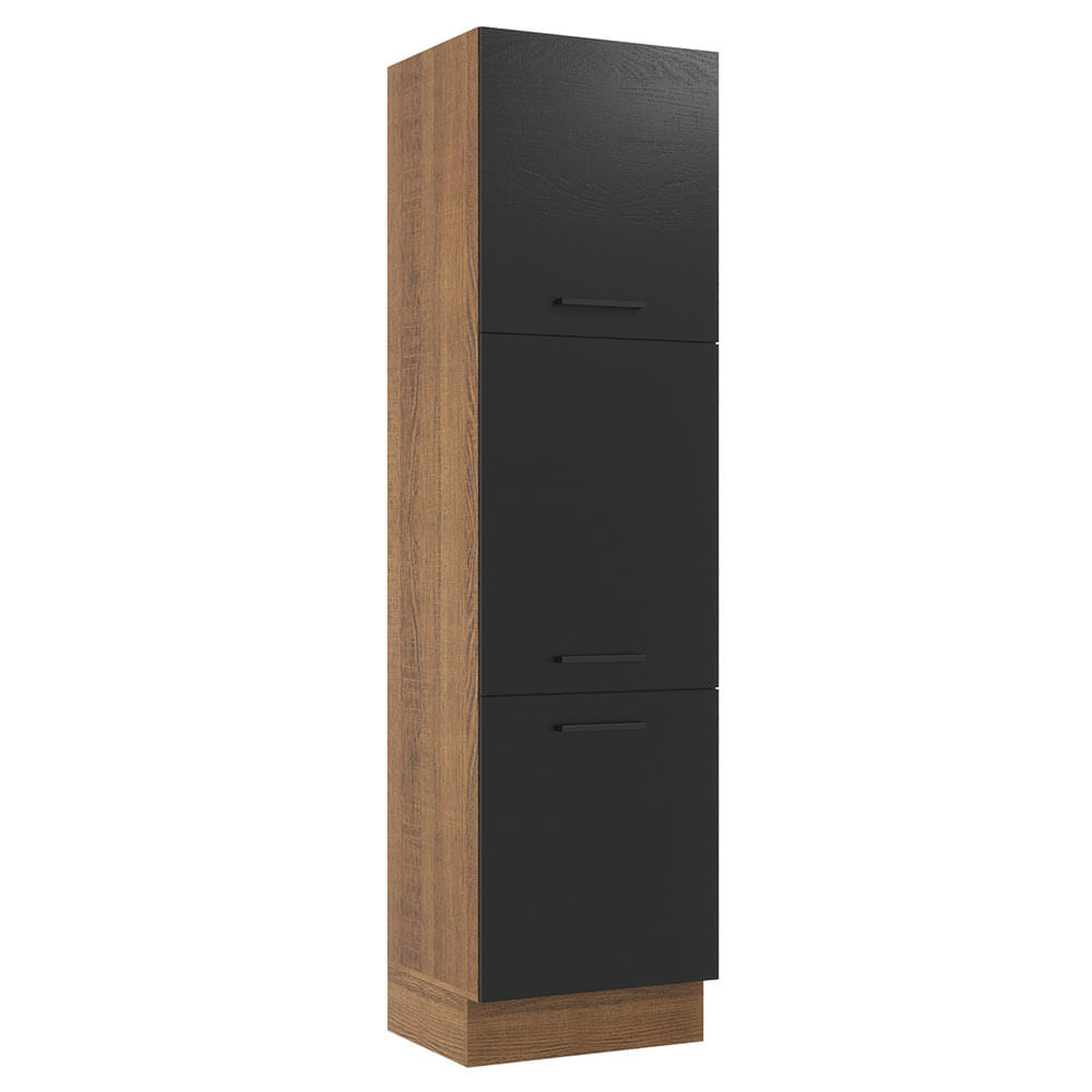 Paneleiro Madesa Agata 60 Cm 3 Portas Rustic/Preto Marrom