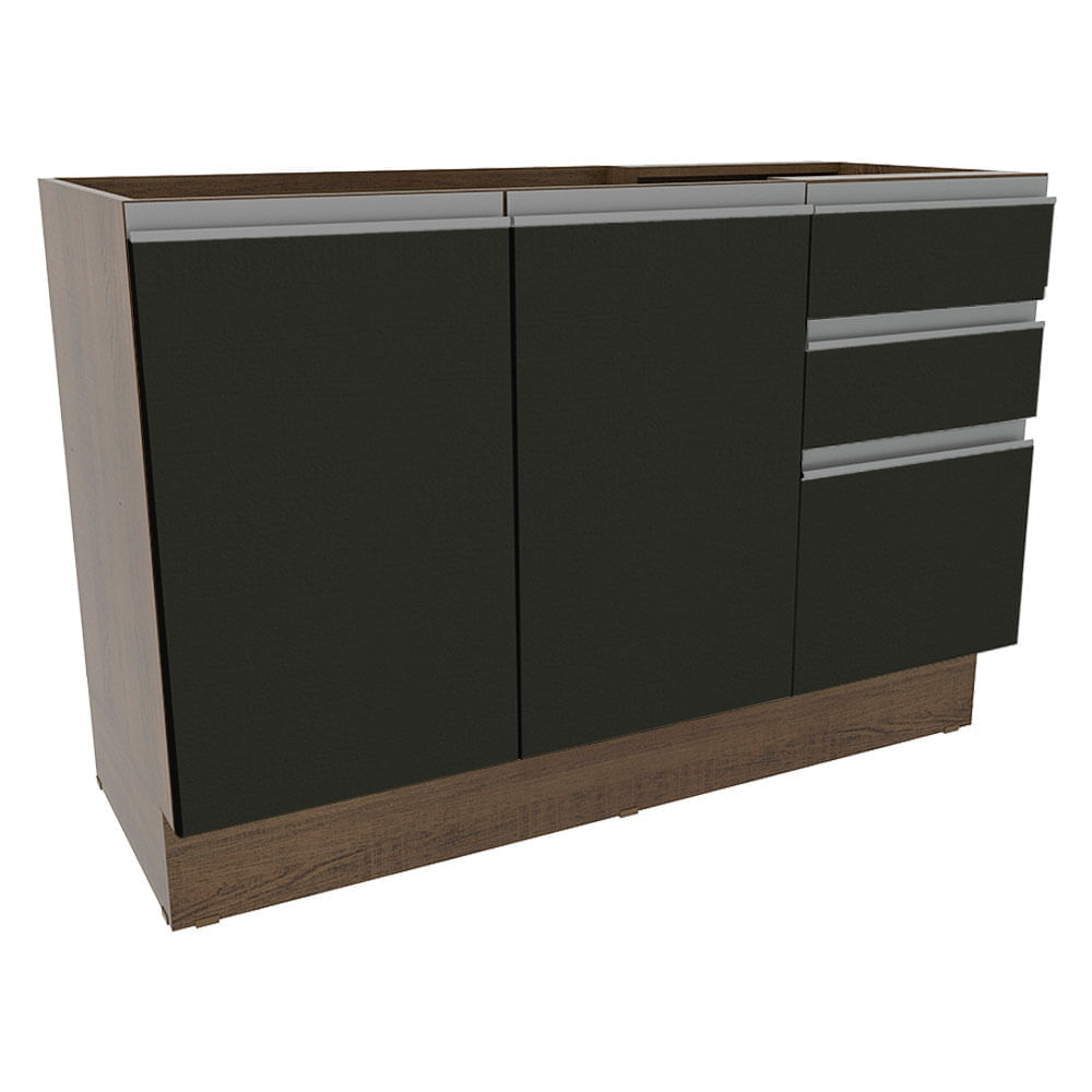 Balcão Gabinete De Pia Madesa Glamy 120 Cm 2 Portas E 3 Gavetas Rustic/Preto Marrom