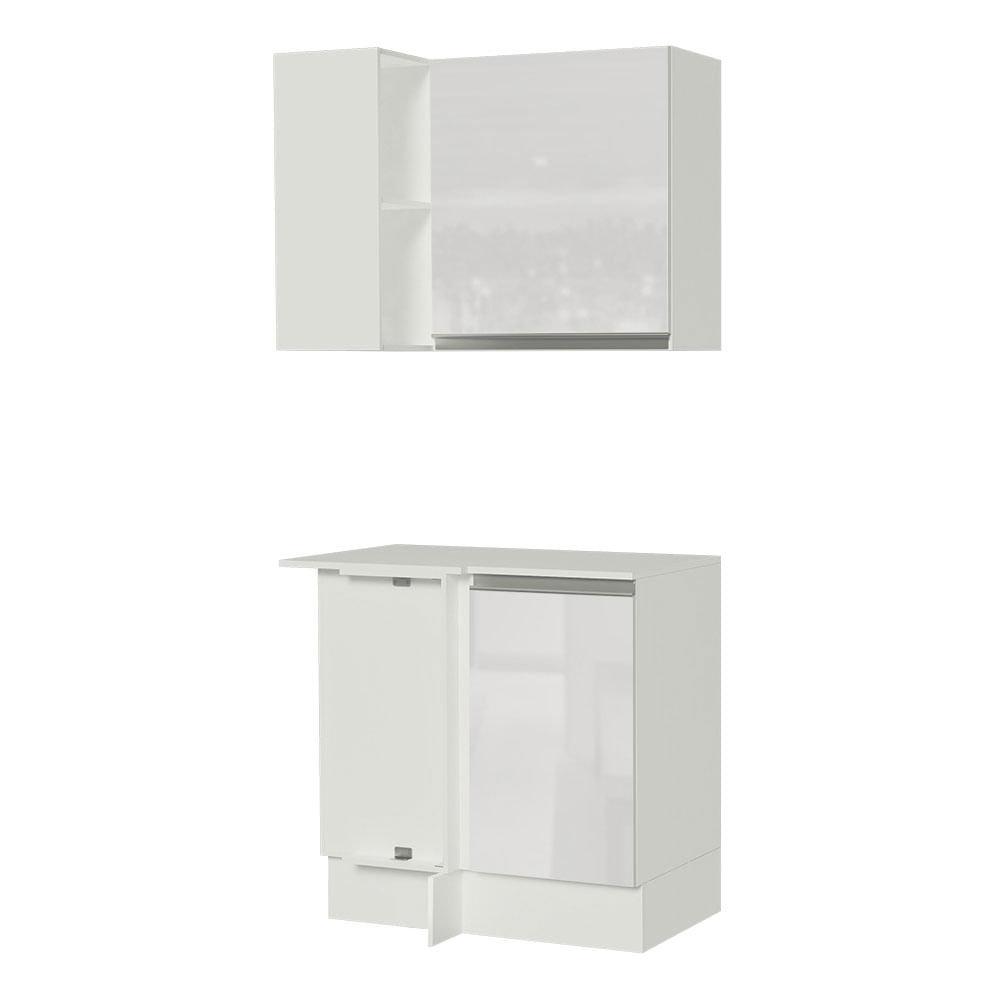 Kit Canto Madesa Smart 100% Mdf 2 Portas E Nicho Frentes Branco Brilho Branco