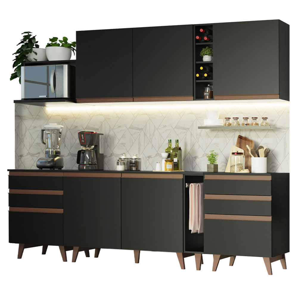 Cozinha Completa Madesa Reims 260006 Com Armário E Balcão Preto Preto