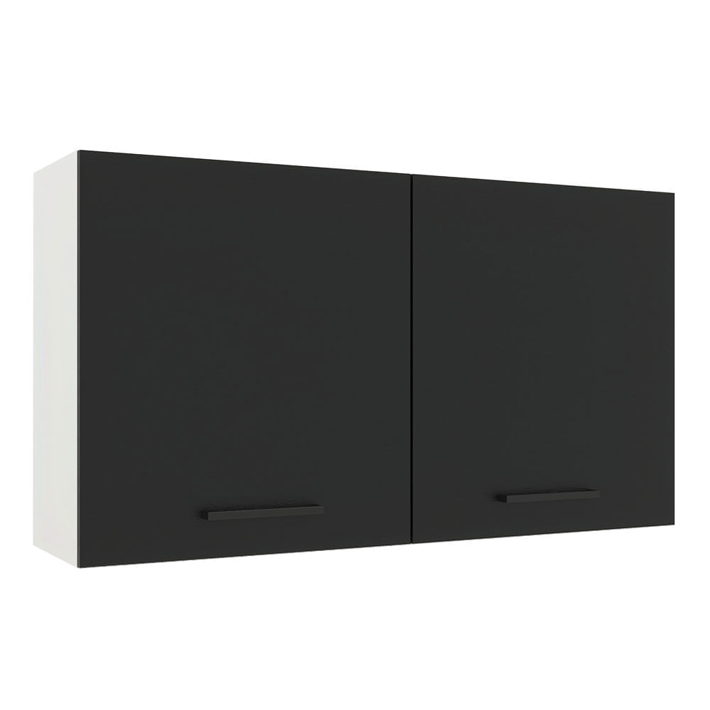 Armário Aéreo Madesa Agata 120 Cm 2 Portas Branco/Preto Branco