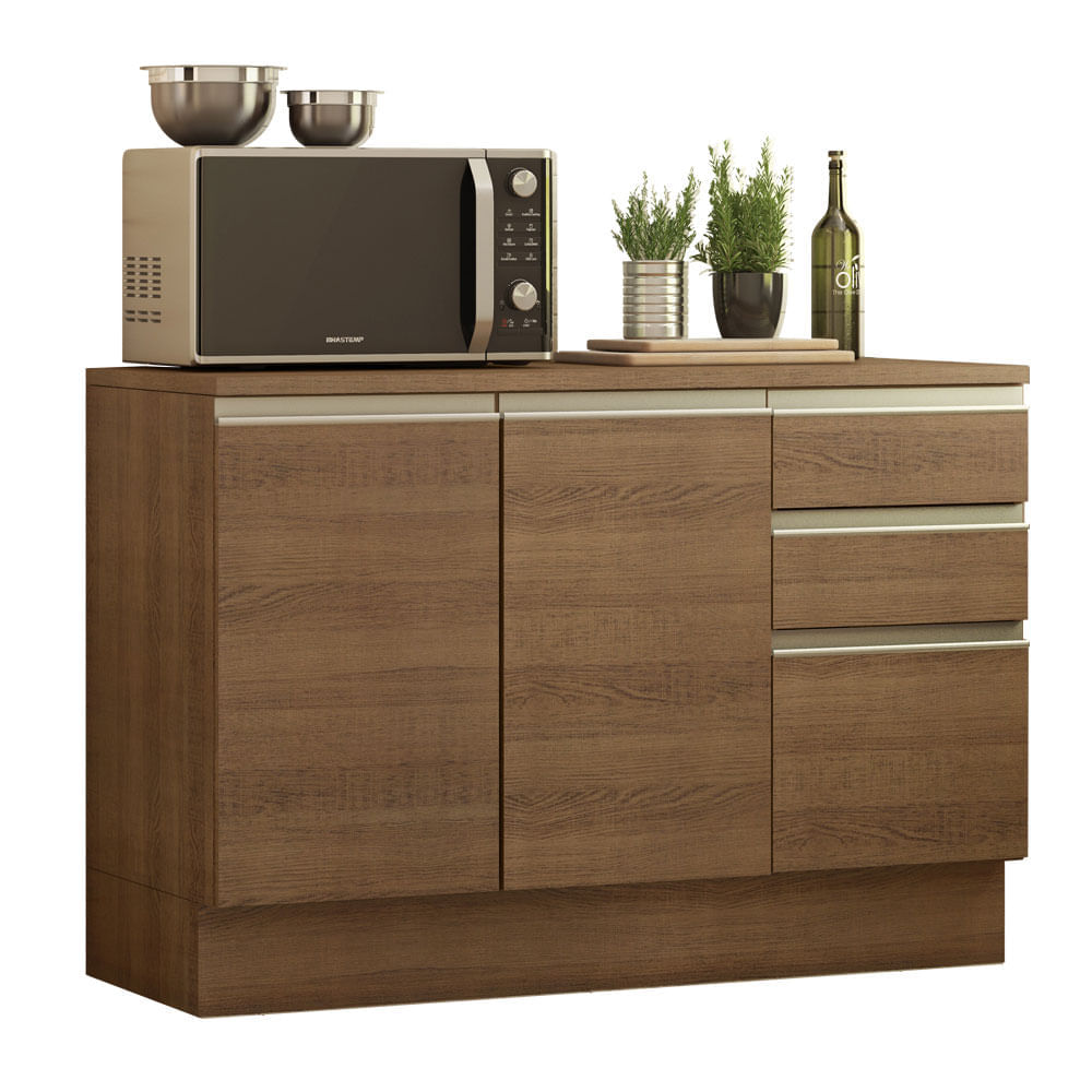 Balcão De Pia Madesa Glamy 120 Cm 2 Portas E 3 Gavetas (Com Tampo) Rustic Marrom