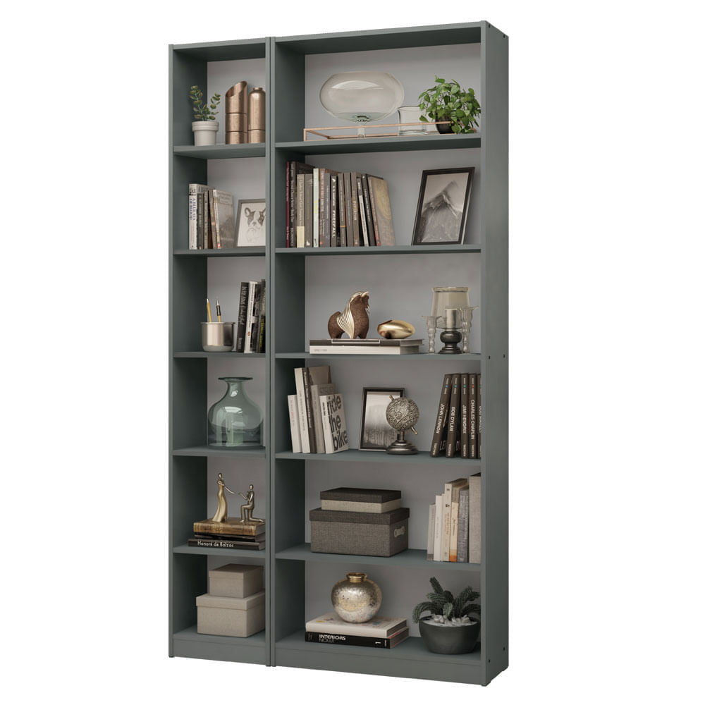 Kit Madesa Estante Livreiro 6908 + Estante Livreiro 6906 Cinza Cinza
