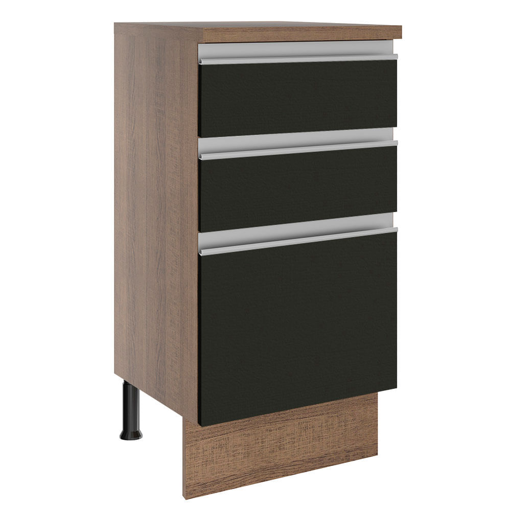 Balcão Madesa Glamy 40 Cm 3 Gavetas Rustic/Preto Marrom