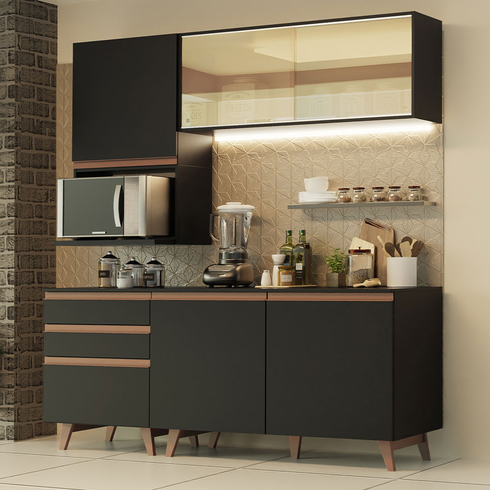 Cozinha Completa Madesa Reims 180002 Com Armário E Balcão Preto Preto