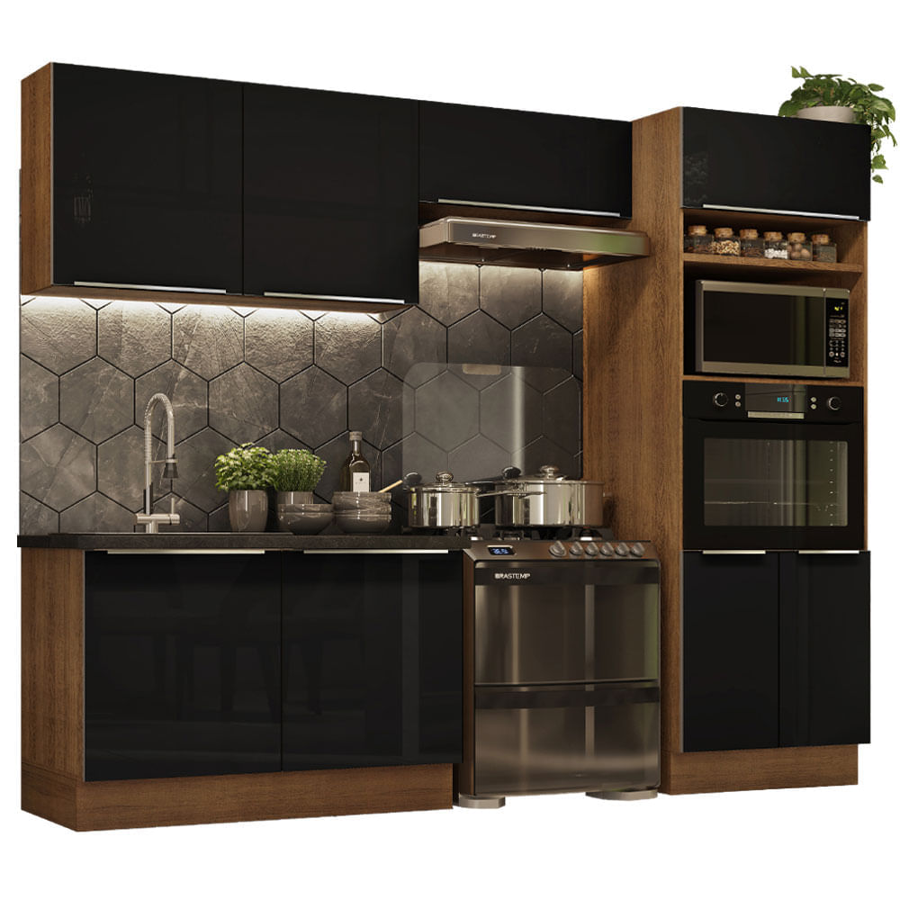 Cozinha Completa Madesa Lux 270001 Com Armário E Balcão Rustic/Preto Marrom