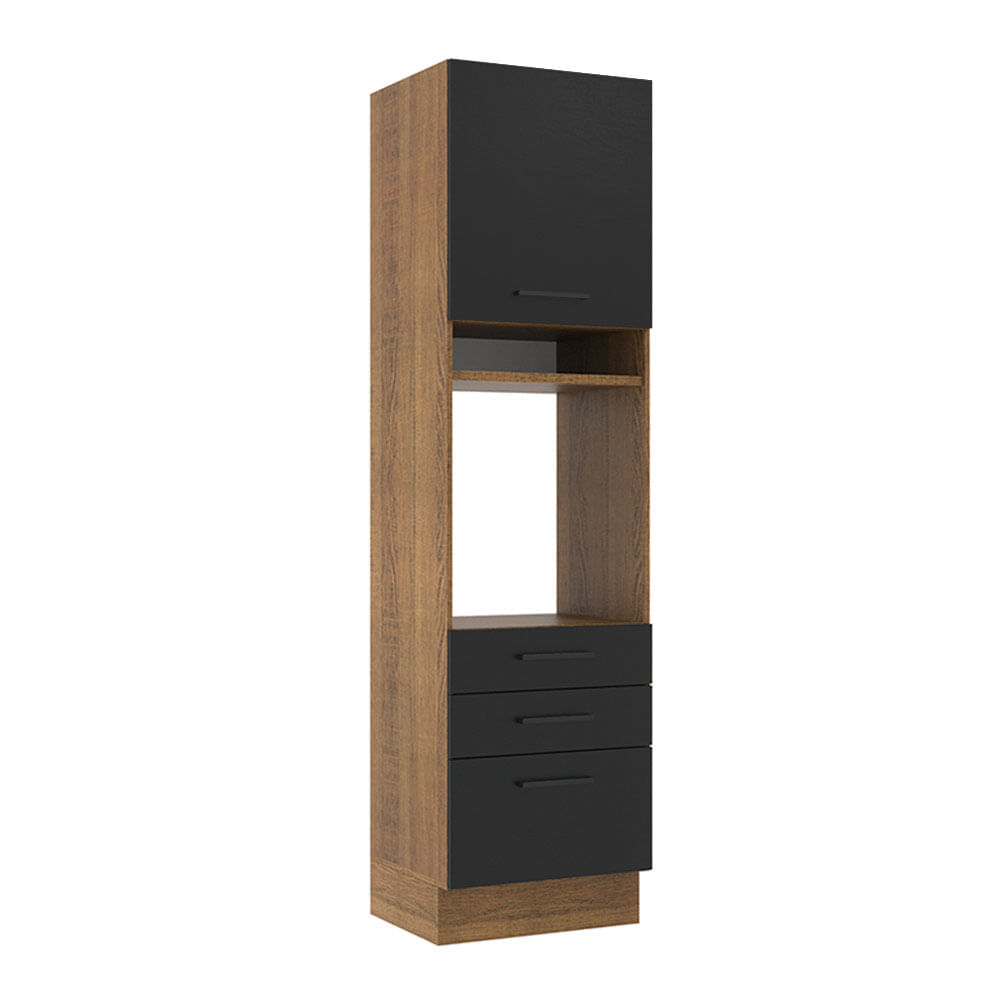 Torre Quente Madesa Agata 60 Cm 1 Porta 3 Gavetas Rustic/Preto Marrom