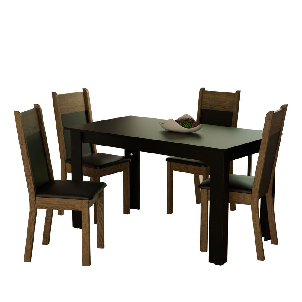 Conjunto Sala De Jantar Madesa Havana Mesa Tampo De Madeira Com 4 Cadeiras Preto/Rustic Marrom