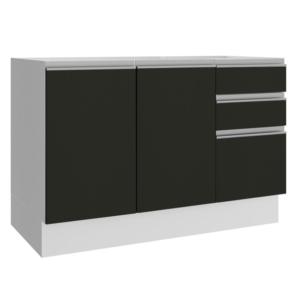 Balcão Gabinete De Pia Madesa Glamy 120 Cm 2 Portas E 3 Gavetas Branco/Preto