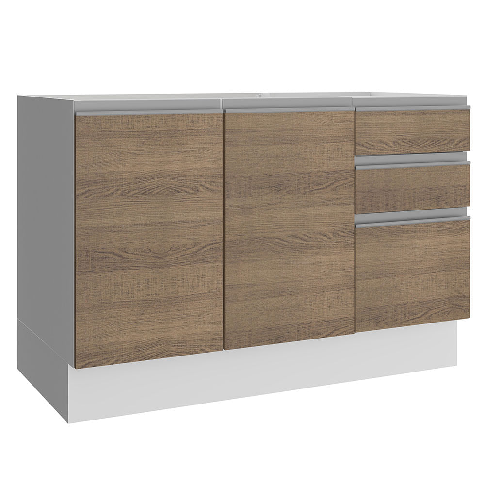 Balcão Gabinete De Pia Madesa Glamy 120 Cm 2 Portas E 3 Gavetas Branco/Rustic