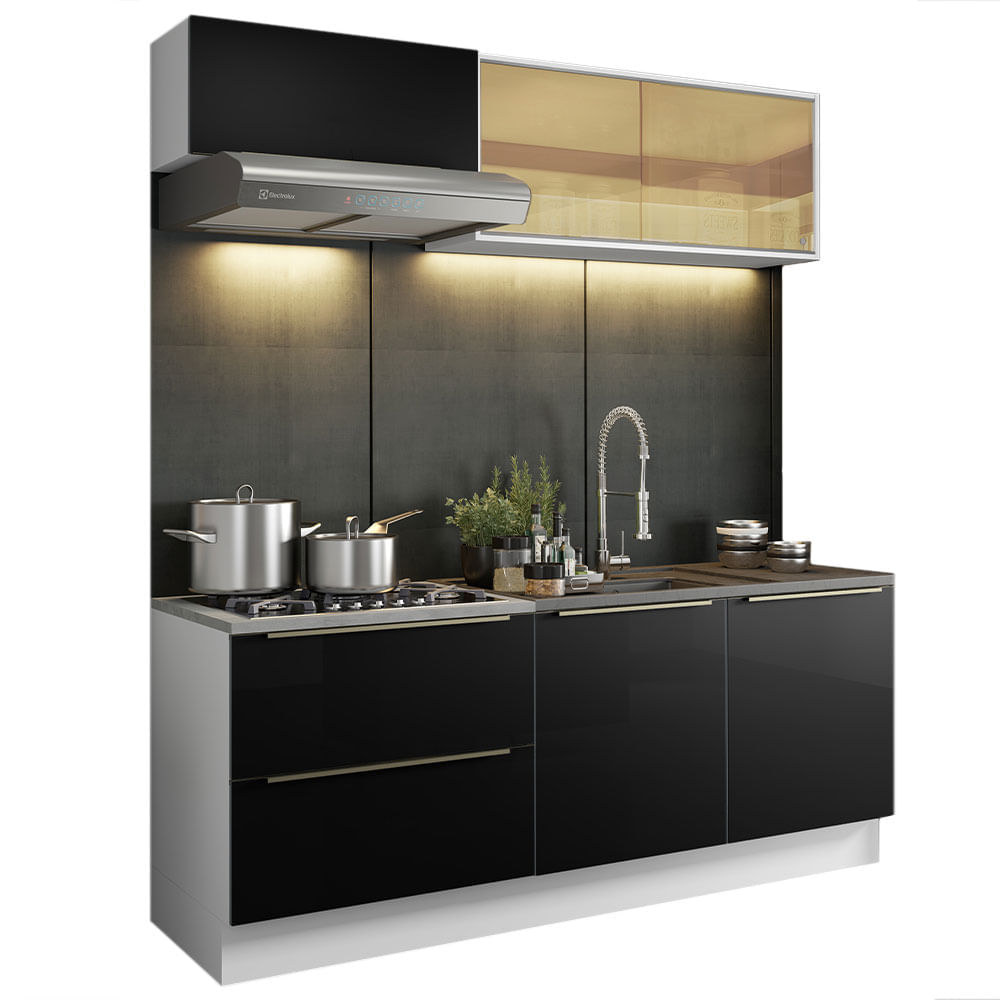 Cozinha Completa Madesa Lux Com Armário E Balcão 5 Portas 2 Gavetas Branco/Preto Branco