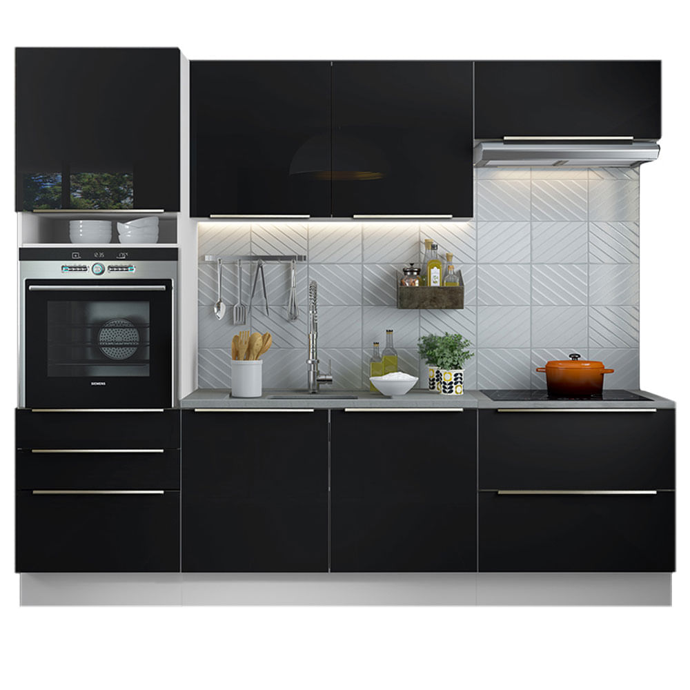 Cozinha Completa Madesa Lux Com Armário E Balcão 6 Portas 5 Gavetas Branco/Preto Branco