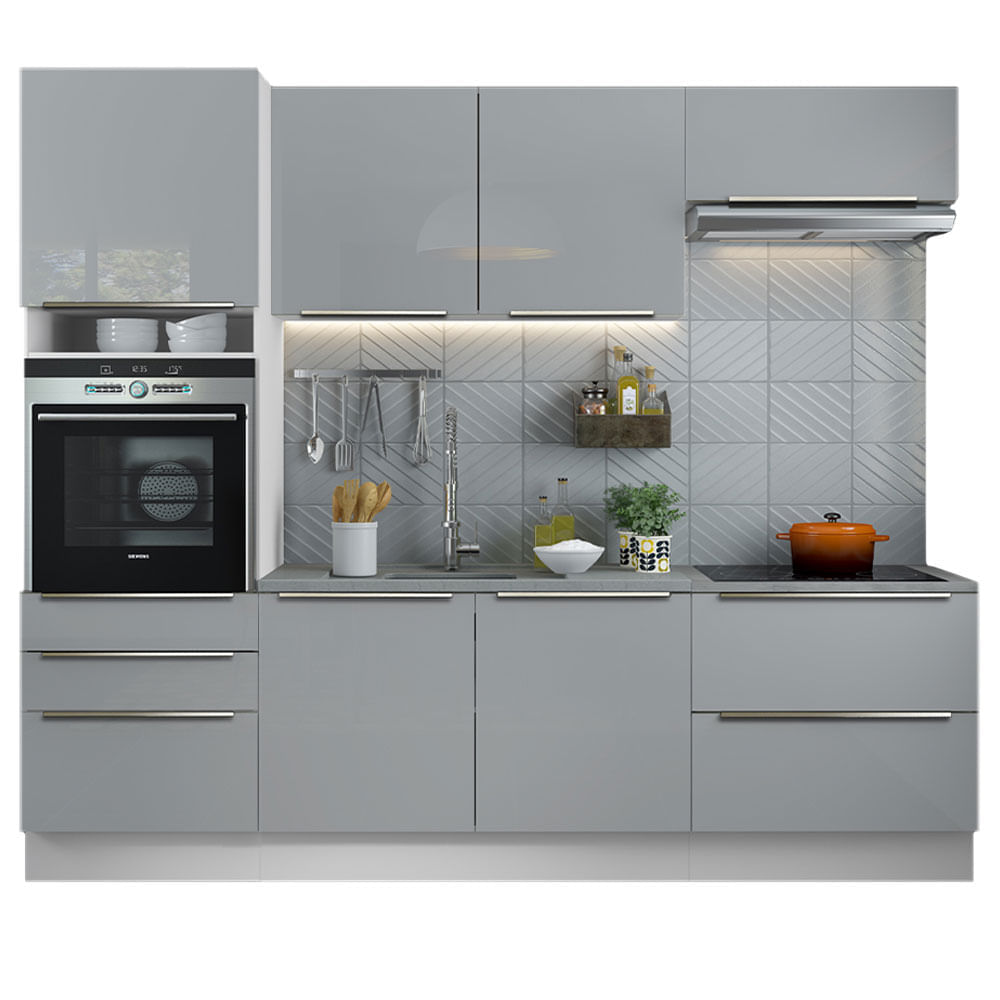 Cozinha Completa Madesa Lux Com Armário E Balcão 6 Portas 5 Gavetas Branco/Cinza Branco