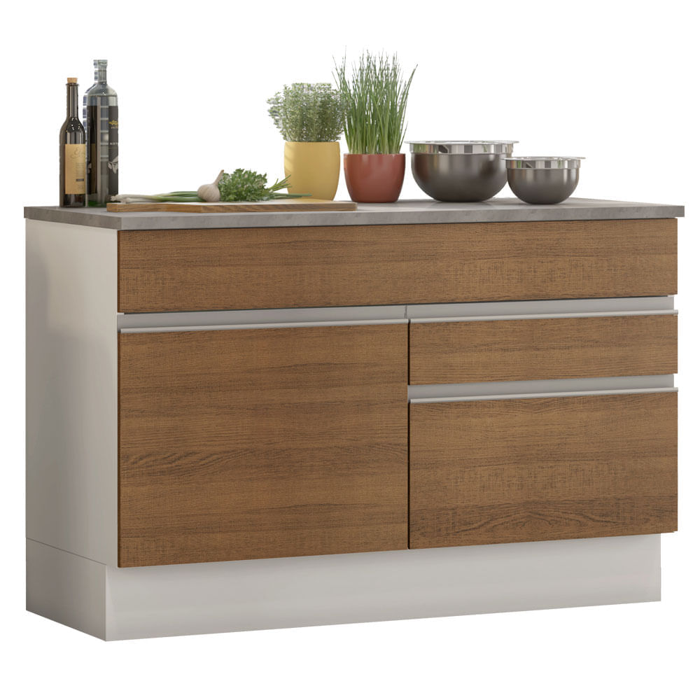 Balcão De Pia Madesa Glamy 120 Cm 1 Porta E 2 Gavetas (Com Tampo) Branco/Rustic Marrom
