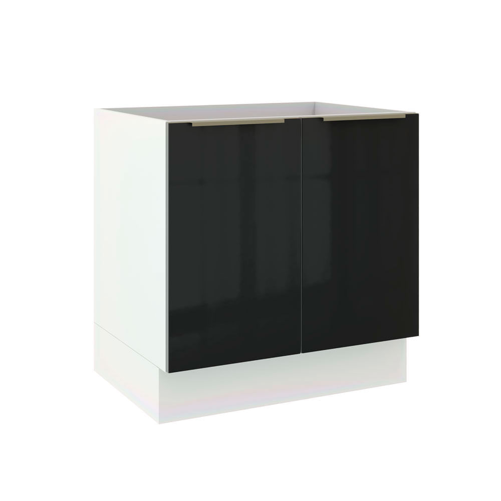 Balcão Madesa Lux 80 Cm 2 Portas Branco/Preto