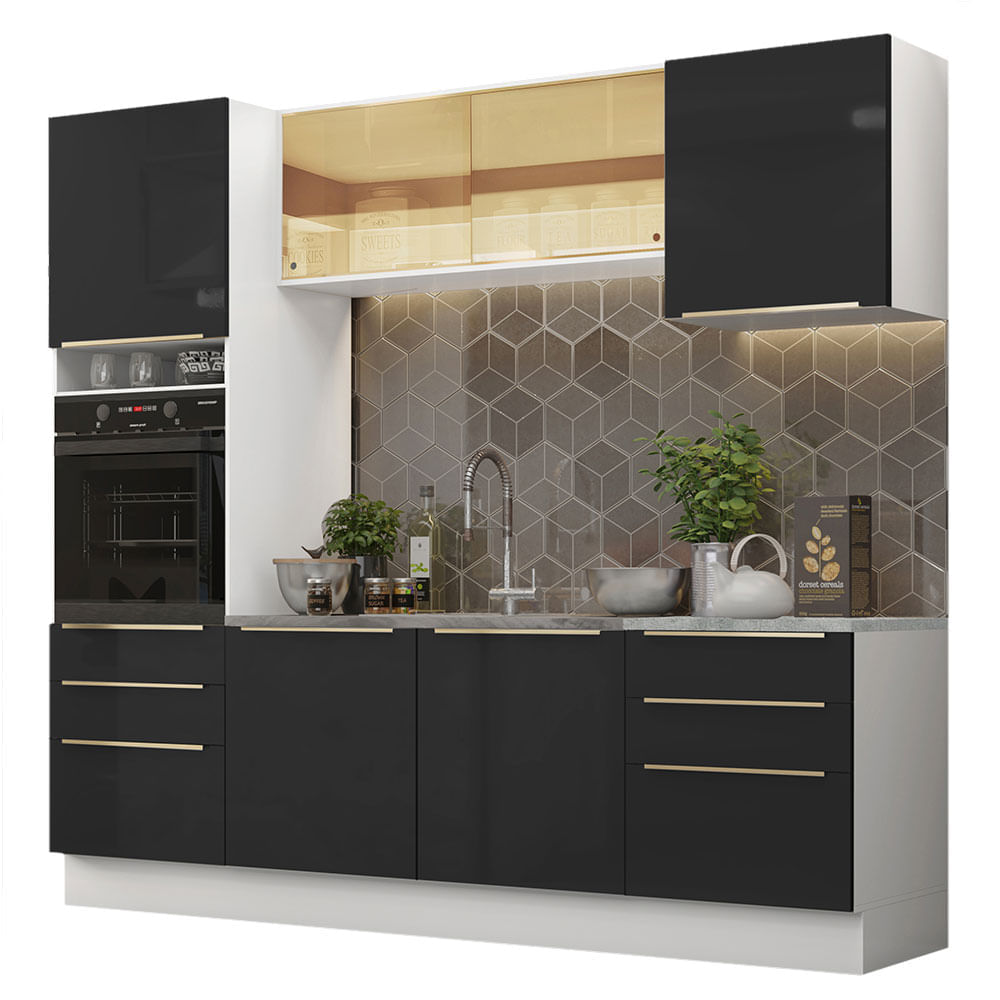 Cozinha Completa Madesa Lux 240002 Com Armário E Balcão Branco/Preto Branco