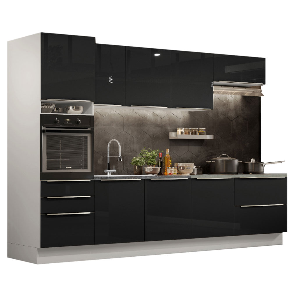 Cozinha Completa Madesa Lux 320004 Com Armário E Balcão Branco/Preto Branco