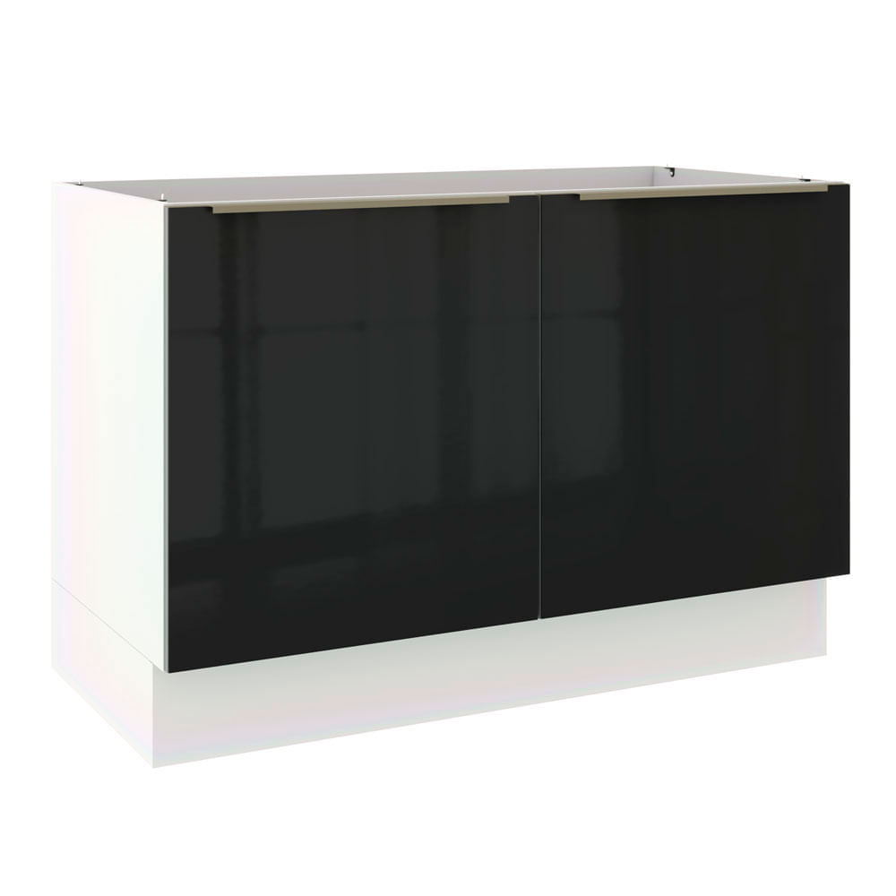 Balcão De Pia Madesa Lux 120 Cm 2 Portas Branco/Preto Branco